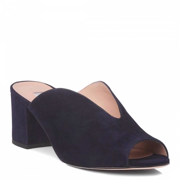 L. K. Bennet Navy Suede Jagoda Mule Heel Sandals - Picture 2 of 8